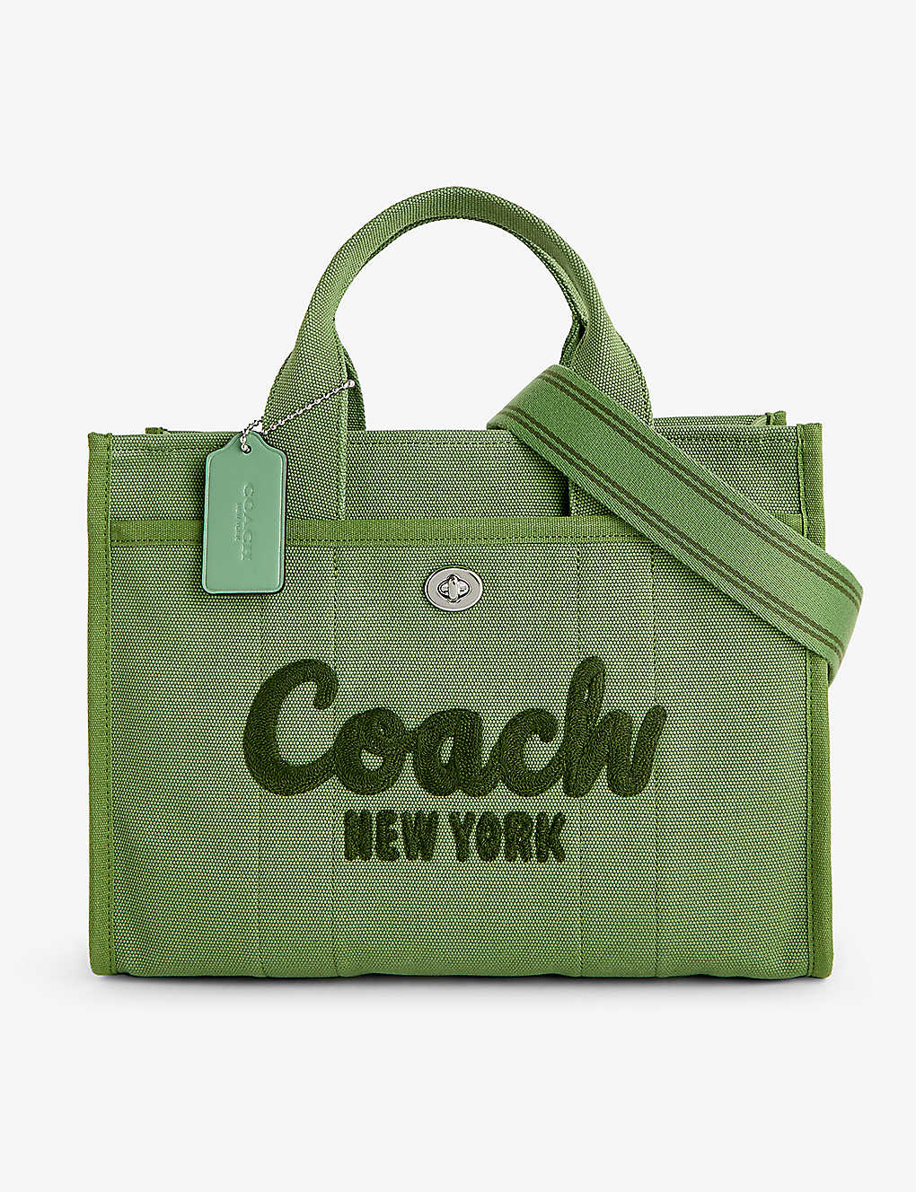 Coach Cargo 34 Logo-embroidered Detachable-strap Canvas Tote Bag In Lh/soft Green
