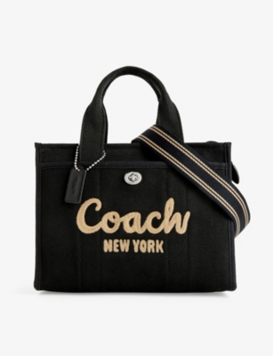 Shop Coach Womens Lh/black Logo-embroidered Detachable-strap Small Canvas Tote Bag