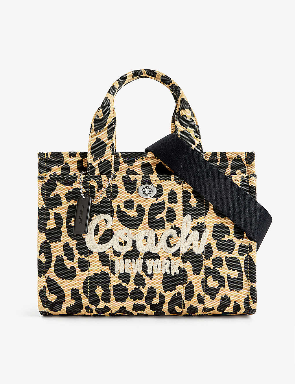 Coach Logo-embroidered Detachable-strap Small Canvas Tote Bag In Lh/leopard