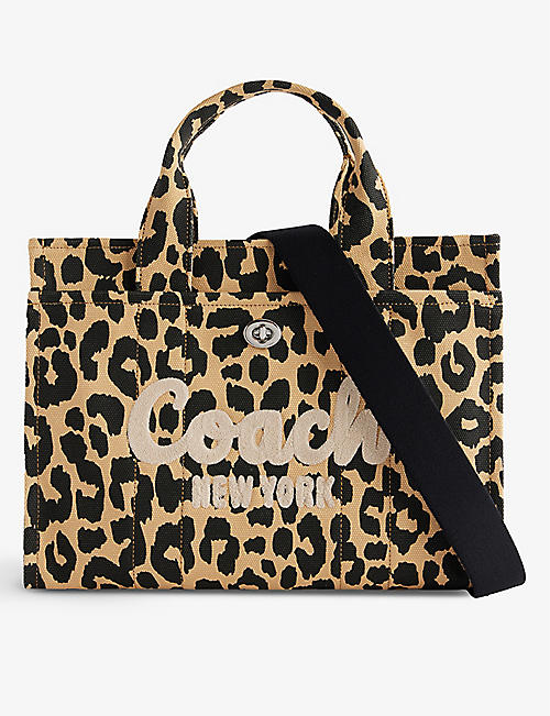 COACH: Logo-embroidered leopard-print canvas tote bag