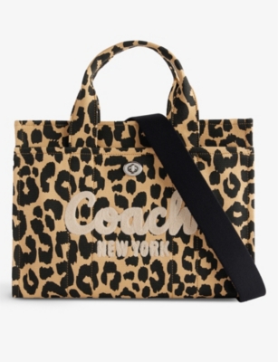 バッグ coach hamptons totebag leopard brown COACH - Cargo 34 logo-embroidered leopard-print canvas tote bag