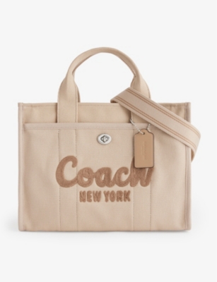 Coach Logo-embroidered Detachable-strap Canvas Tote Bag In Lh/dark Natural