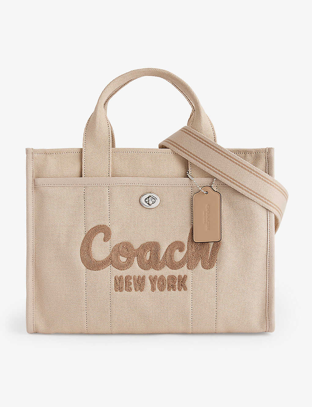Shop Coach Logo-embroidered Detachable-strap Canvas Tote Bag In Lh/dark Natural