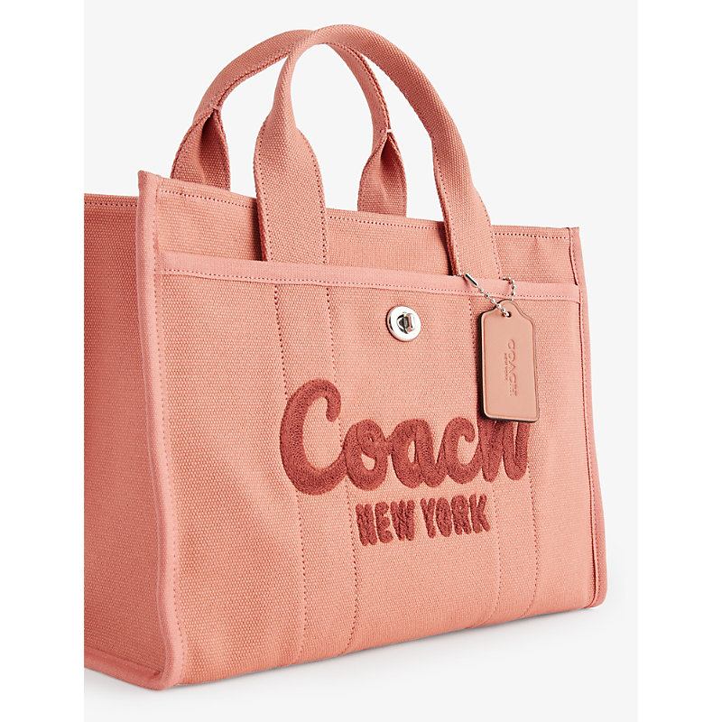 Shop Coach Women's Lh/light Peach Logo-embroidered Detachable-strap Canvas Tote Bag