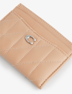 Shop Coach Logo-plaque Quilted Leather Card Holder In Lh/buff