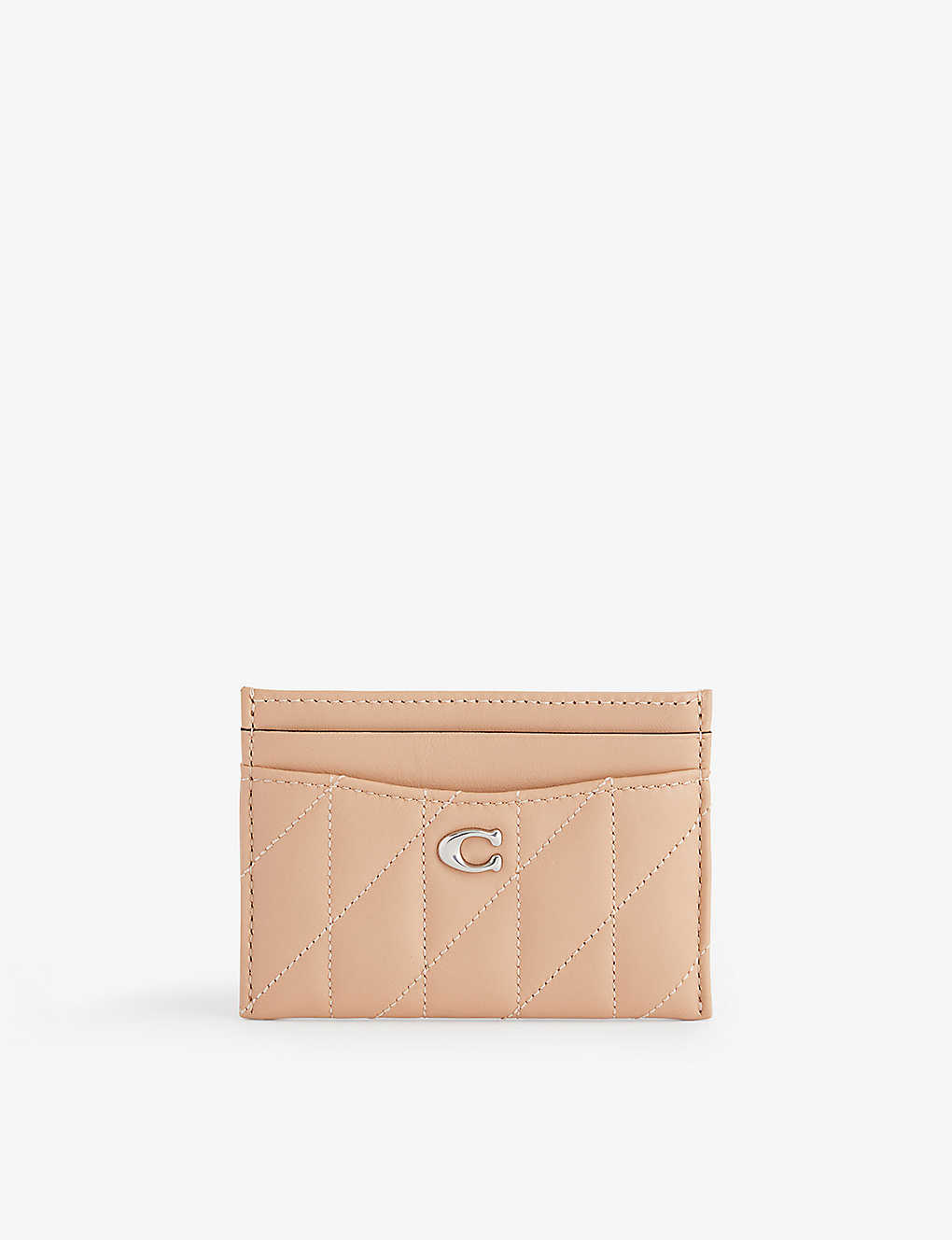 Coach Logo-plaque Quilted Leather Card Holder In Lh/buff