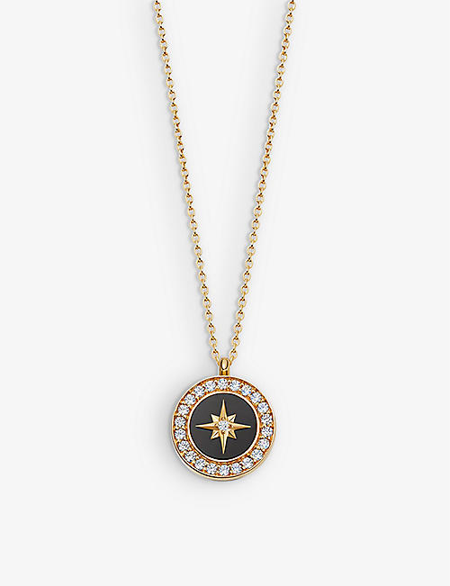 ASTLEY CLARKE: Polaris 18ct yellow gold-plated vermeil sterling-silver, sapphire and onyx locket necklace