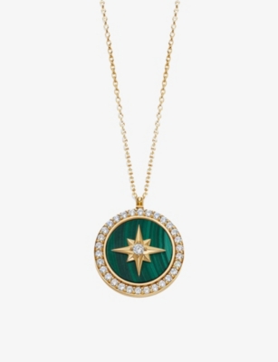 ASTLEY CLARKE: Polaris Large 18ct Yellow Gold Vermeil, Malachite And White Sapphire Locket Necklace
