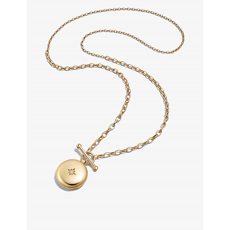 Shop Astley Clarke Biography 18ct Yellow Gold-plated Vermeil Sterling-silver And White Sapphire Locket Necklace In Yellow Gold Vermeil