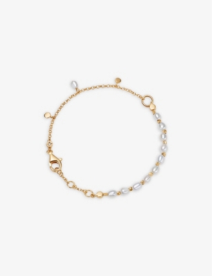 Shop Astley Clarke Womens Yellow Gold Vermeil Biography 18ct Yellow Gold-plated Sterling Silver Vermeil And Pearl Brace