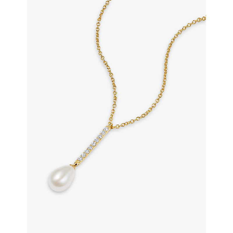 Shop Astley Clarke Celestial 18ct Yellow Gold-plated Vermeil Sterling-silver And Pearl Necklace In Yellow Gold Vermeil
