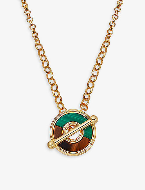 ASTLEY CLARKE: Fuse 18ct yellow-gold vermeil sterling-silver, tiger's eye and malachite pendant necklace