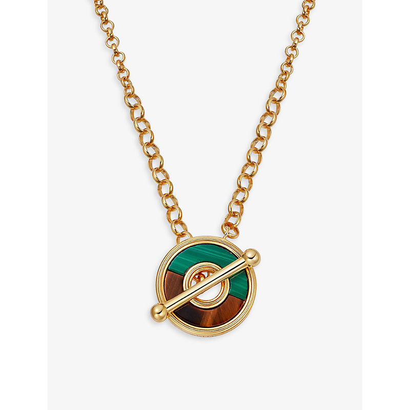 Astley Clarke Fuse 18ct Yellow-gold Vermeil Sterling-silver, Tiger's Eye And Malachite Pendant Necklace In Yellow Gold Vermeil