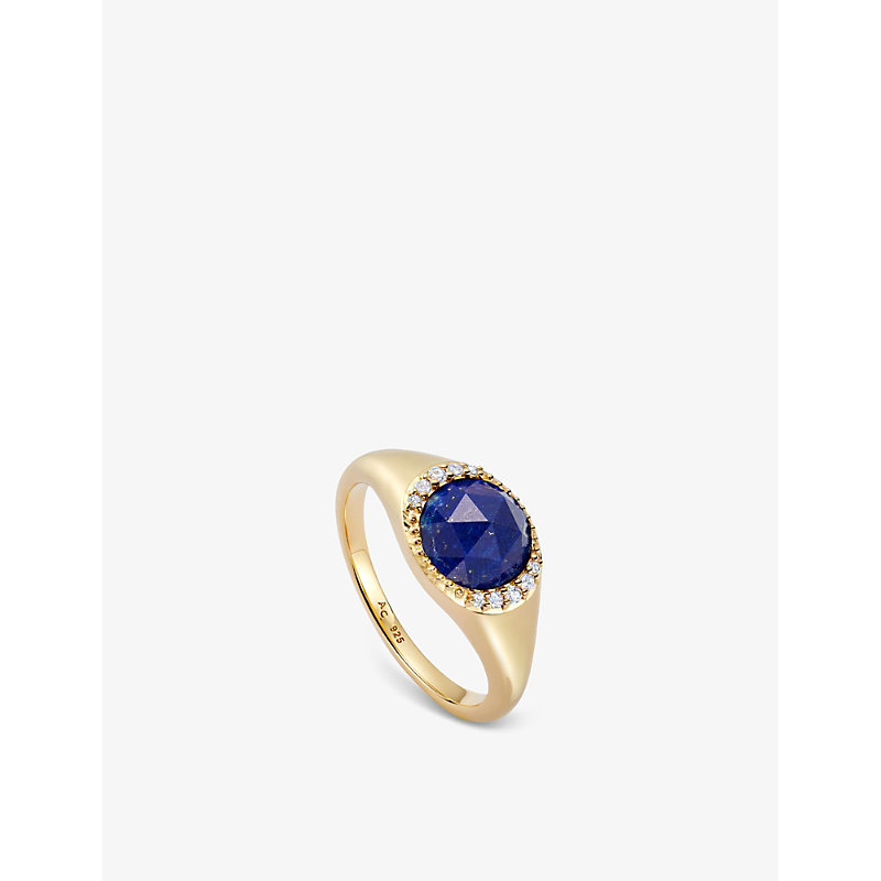 Astley Clarke Luna 18ct Yellow Gold-plated Vermeil Sterling Silver, Lapis Signet Ring In Yellow Gold Vermeil