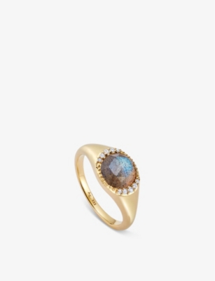 ASTLEY CLARKE: Luna 18ct yellow gold-plated vermeil sterling-silver and labradorite signet ring