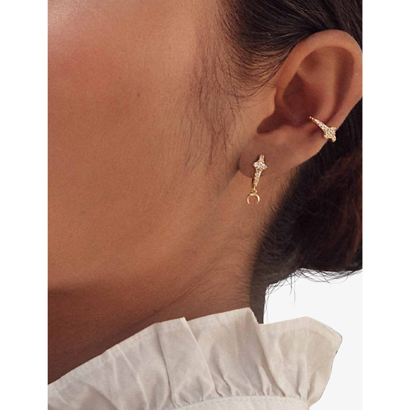 Shop Astley Clarke Luna Light 18ct Yellow Gold-plated Vermeil Sterling-silver And White Sapphire Ear Cuff In Yellow Gold Vermeil