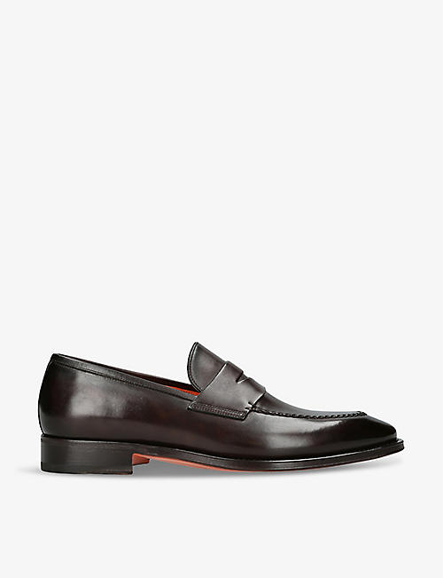 SANTONI: Duke leather penny loafers