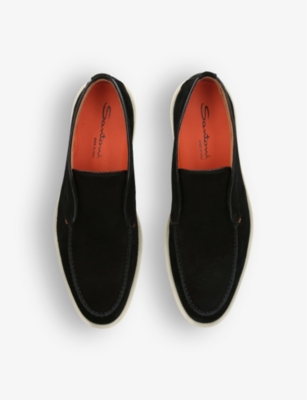 Santoni Midnight Blue Suede Digits Ankle Boots In Black