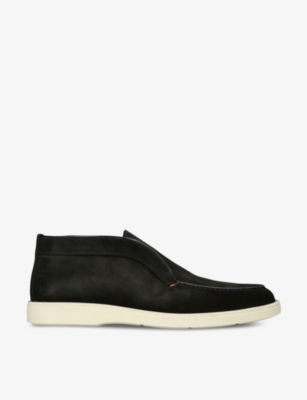 Santoni Mens Black Detroit Slip-on Suede Desert Boots