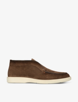 SANTONI: Detroit contrast-sole suede loafers