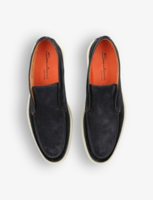 Shop Santoni Mens Navy Detroit Slip-on Suede Desert Boots Eur 41 / 7 Uk