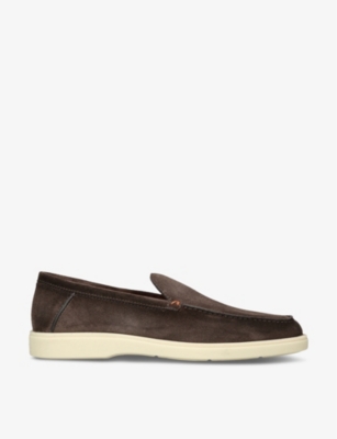 SANTONI: Detroit contrast-sole suede loafers