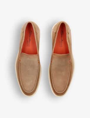 SANTONI MENS BEIGE DETROIT CONTRAST-SOLE SUEDE LOAFERS EUR 42 / 8 UK