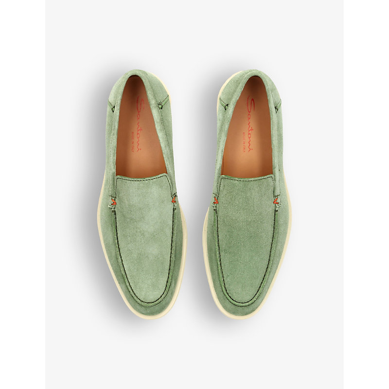 Shop Santoni Men's Green Detroit Contrast-sole Suede Loafers