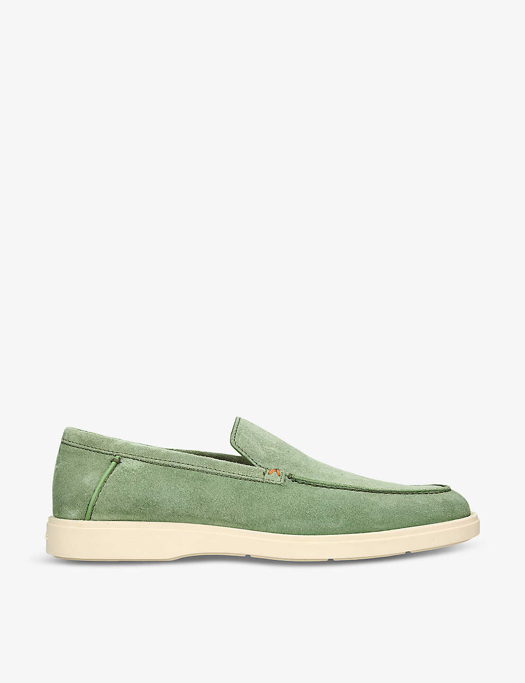 Santoni Mens Green Detroit Contrast-sole Suede Loafers