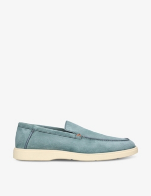 Santoni Detroit Contrast-sole Suede Loafers In Pale Blue