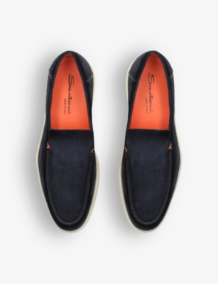 Shop Santoni Men's Vy Detroit Contrast-sole Suede Loafers In Navy