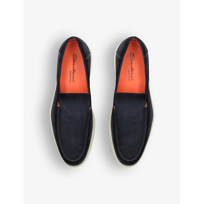 Shop Santoni Detroit Contrast-sole Suede Loafers In Navy
