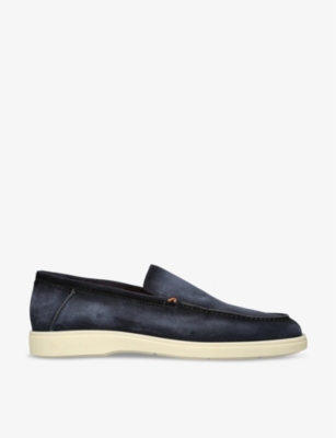 Shop Santoni Men's Vy Detroit Contrast-sole Suede Loafers In Navy