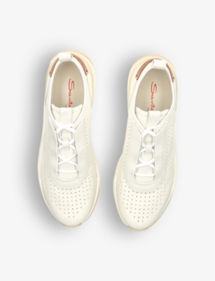 Santoni Mens White Perforated Leather Low-top Trainers In White
