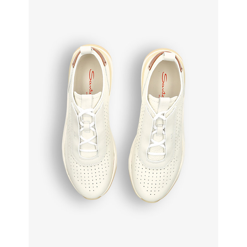 Shop Santoni Men's White Perforated Leather Low-top Trainers