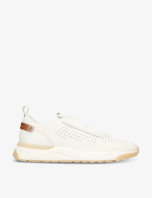 SANTONI: Perforated leather low-top trainers