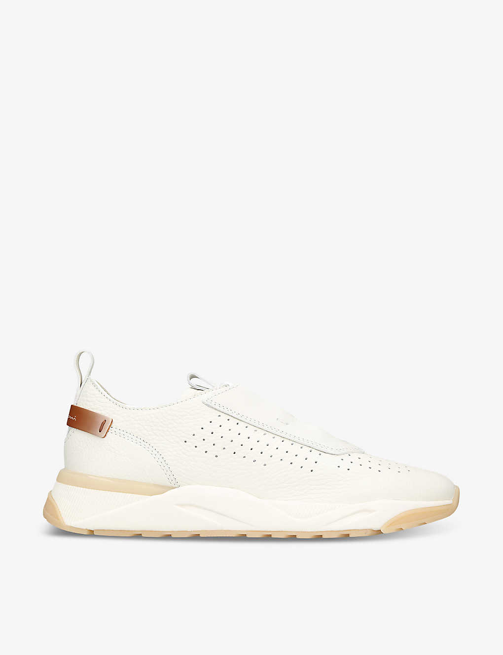 Santoni Mens White Perforated Leather Low-top Trainers
