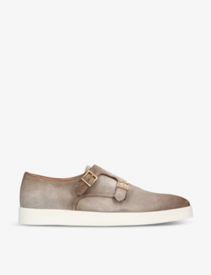 SANTONI: Atlantis monk-strap suede low-top trainers