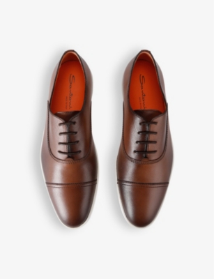 Shop Santoni Men's Brown Atlantis Leather Low-top Oxford Shoes