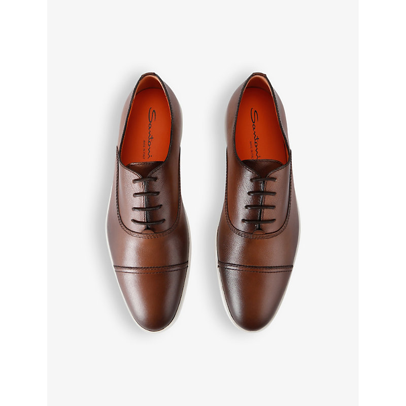 Shop Santoni Mens Brown Atlantis Leather Low-top Oxford Shoes