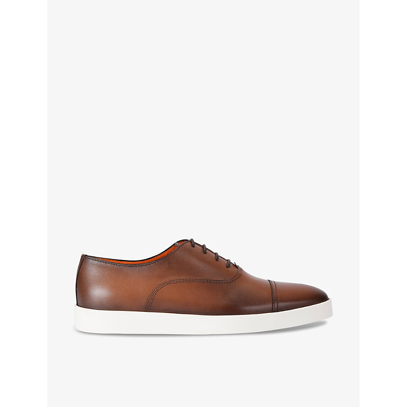 Shop Santoni Mens Brown Atlantis Leather Low-top Oxford Shoes