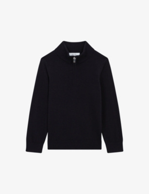 Reiss Boys Navy Kids Blackhall Funnel-neck Wool Jumper