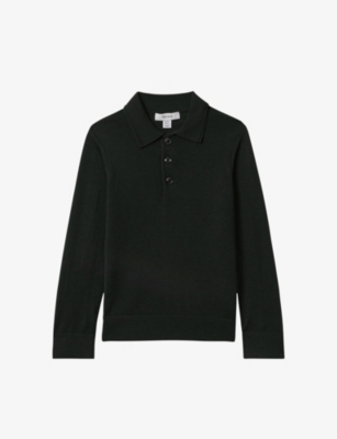 Reiss Boys Forest Kids Trafford Long-sleeve Collared Wool Jumper 3-14 Years
