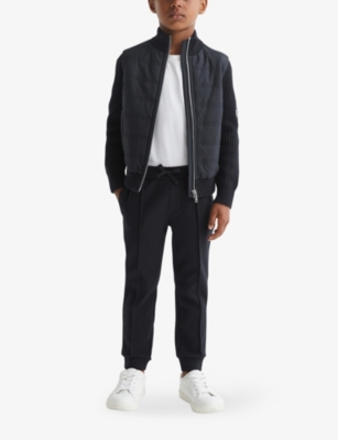 Reiss Navy Quilted Knitted-sleeve Woven Jacket 3-12 Y In Navy