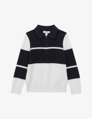 Shop Reiss Boys Vy/white Kids Tokyo Striped Cotton-blend Shirt 3-14 Years In Navy/white