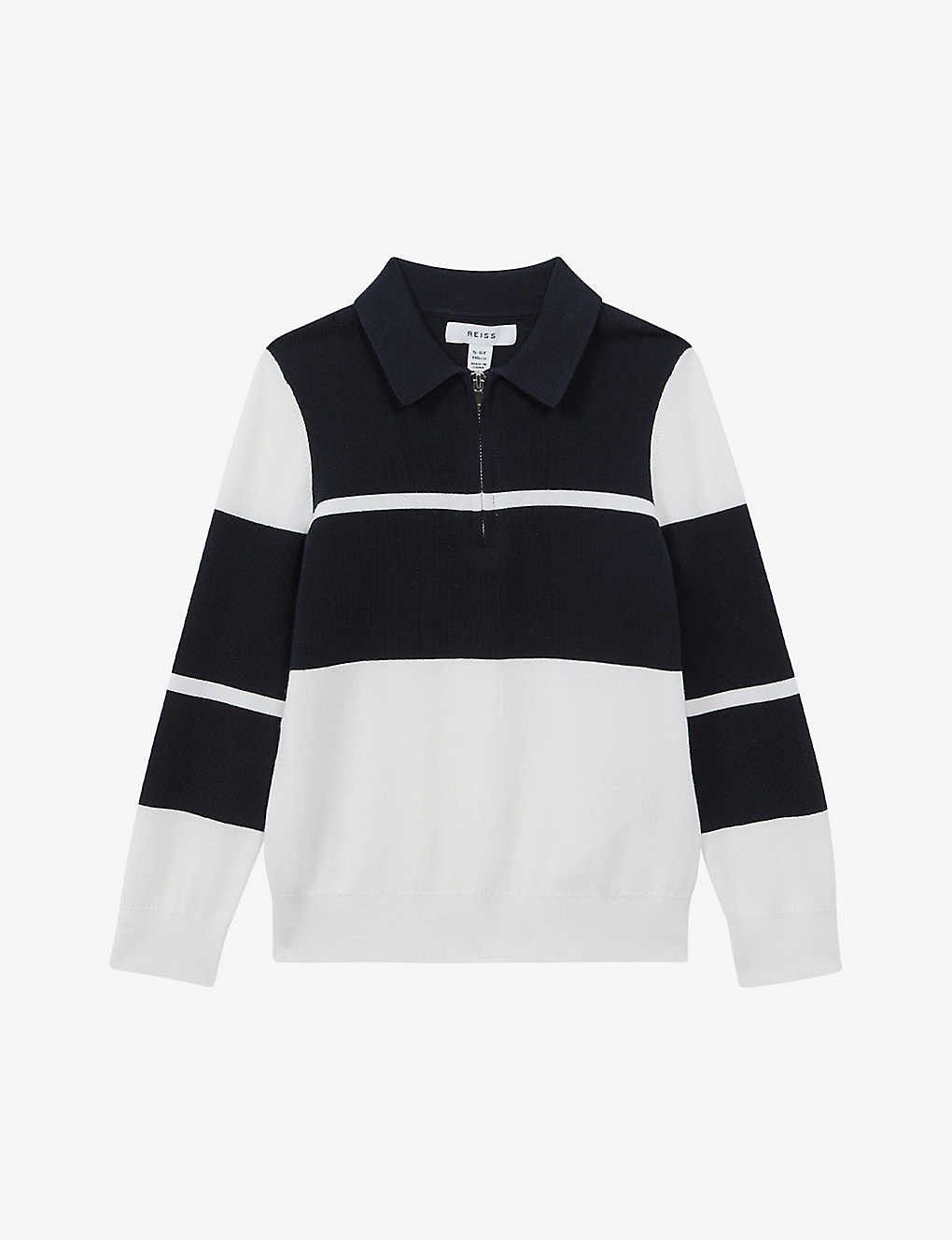 Shop Reiss Boys Navy/white Kids Tokyo Striped Cotton-blend Shirt 3-14 Years