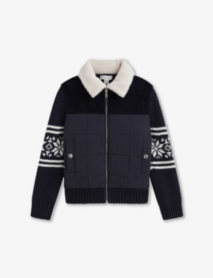 REISS REISS BOYS NAVY KIDS ALPINE FAIR-ISLE QUILTED KNITTED COAT 3-14 YEARS