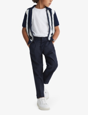 Shop Reiss Boys Navy/white Kids Selwood Zip-through Knit Shirt 3-13 Years