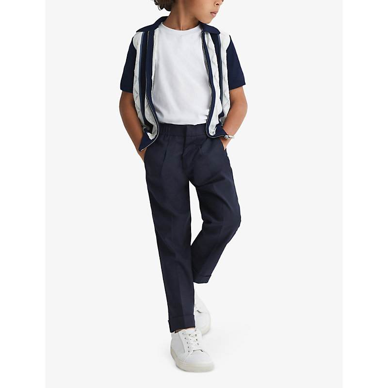 Shop Reiss Selwood Zip-through Knit Shirt 3-13 Years In Navy/white