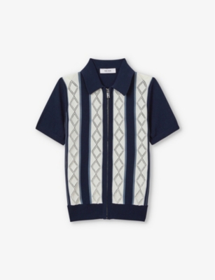Shop Reiss Selwood Zip-through Knit Shirt 3-13 Years In Navy/white